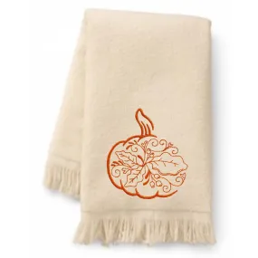 Decorative Autumn Pumpkin and Fall Leaves Embroidered Bath Towels. 100% Cotton Hand or Fingertip Towel