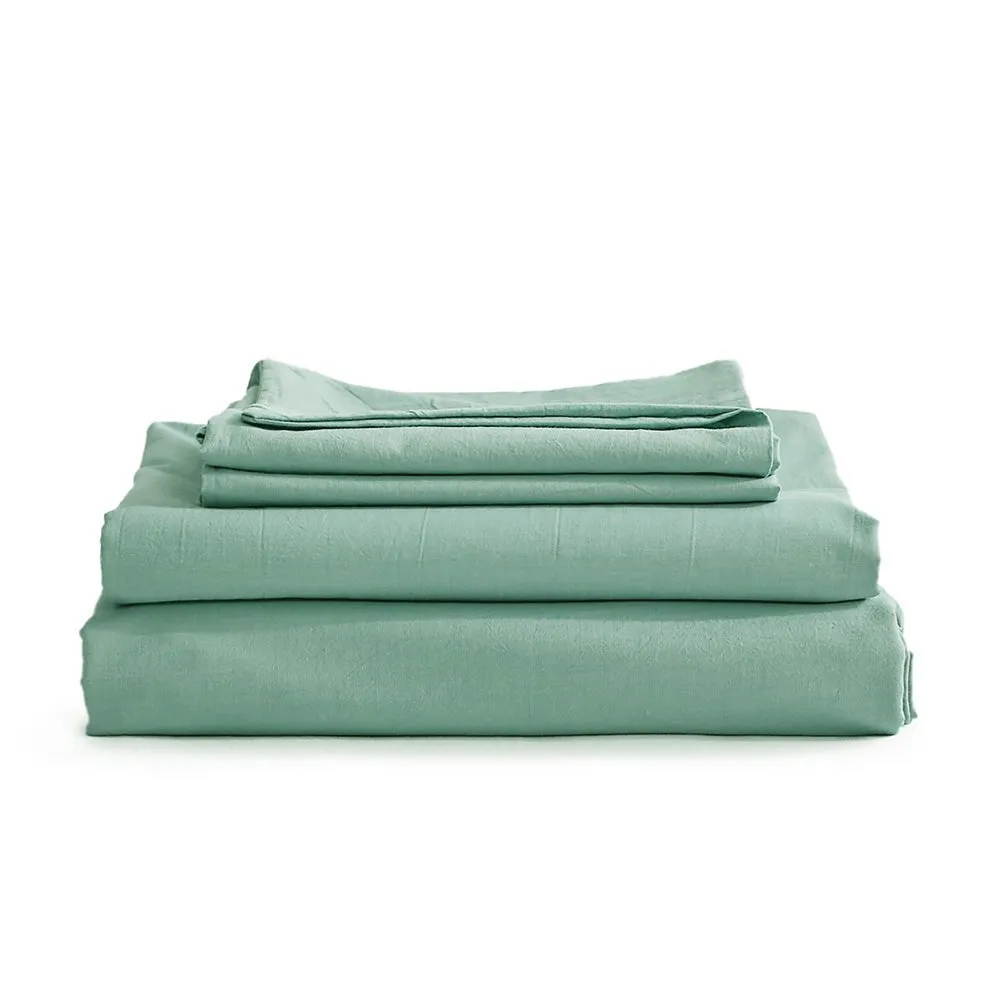 Deluxe Sheet Set Bed Sheets Set Double Flat Cover Pillow Case Green Essential