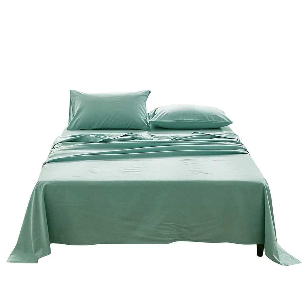 Deluxe Sheet Set Bed Sheets Set Double Flat Cover Pillow Case Green Essential