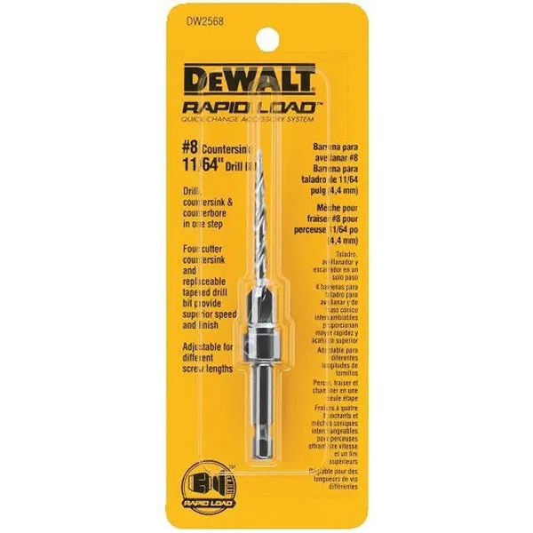 DeWALT DW2568 Drill Bit, 11/64 in Dia, 3-1/2 in OAL, Countersink, Spiral Flute, 4-Flute, 1/4 in Dia Shank