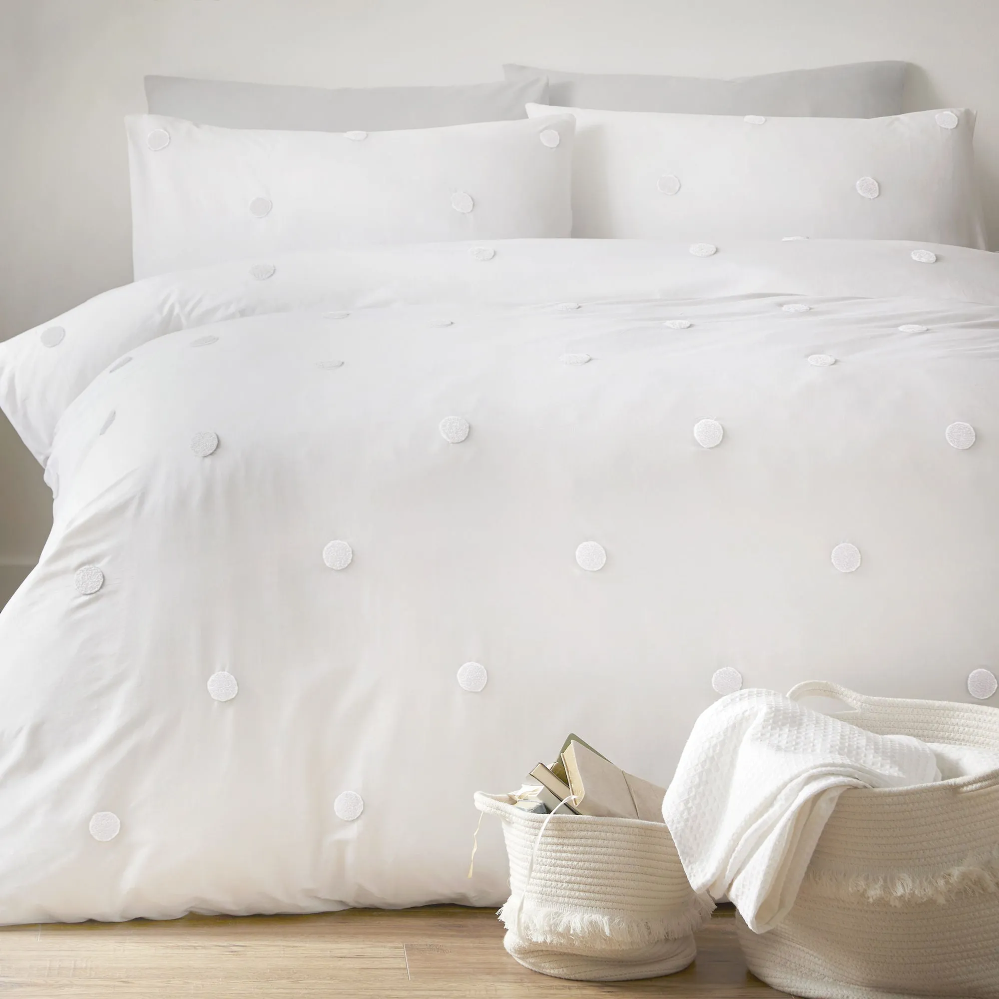 Dot Garden Duvet Cover Set by Appletree Boutique in White with White Dots