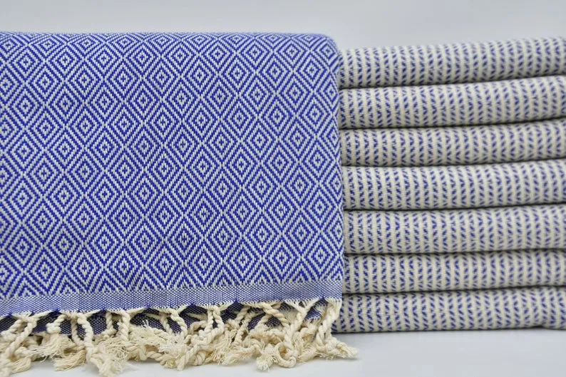 DOTTY DIAMOND BLUE TURKISH TOWEL