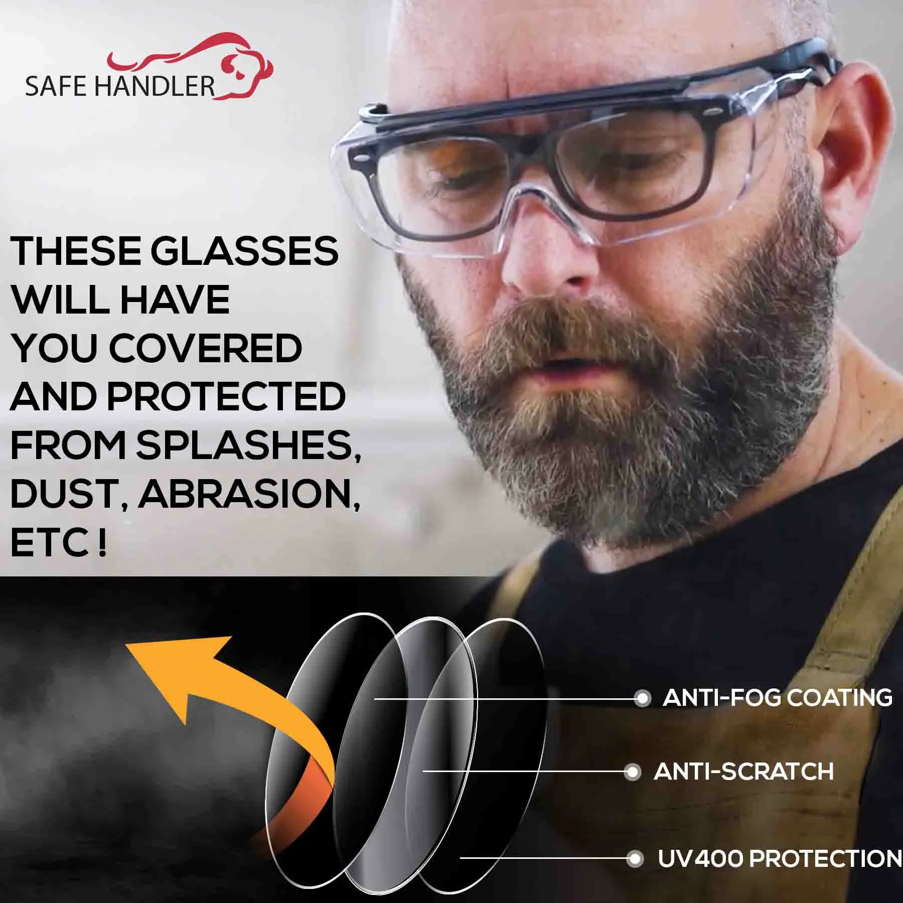 Duarte Premium Over Clear Safety Glasses, ANSI Z87.1, Anti Fog & Scratch