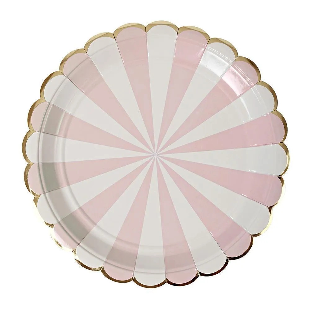 Dusty Pink Fan Stripe Dinner Plates 12ct