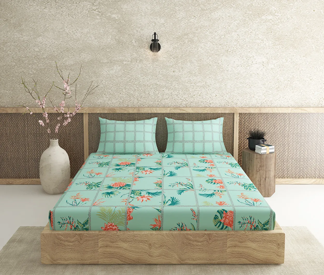 Edenia Teal 100% Cotton Antibacterial Bedsheet Set