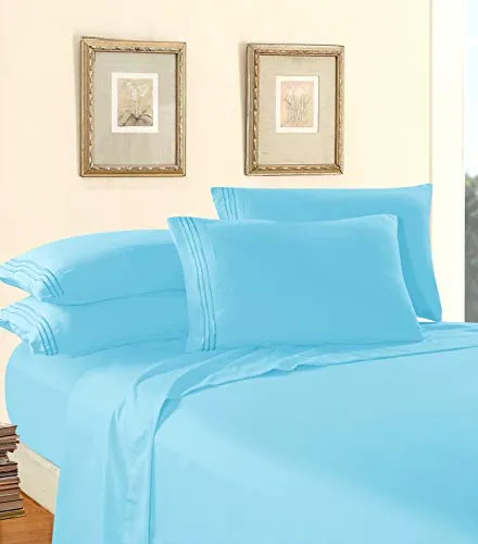 Elegant Comfort Luxury Soft 1500 Thread Count Egyptian 4-Piece Premium Hotel Quality Wrinkle Resistant Bedding Set, All Around Elastic Fitted Sheet, Deep Pocket up to 16inch, Twin/Twin XL, Aqua