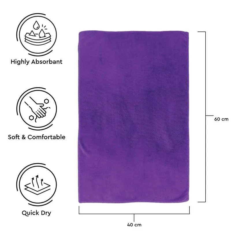 Encasa Microber Face Towel (40x60 cm) 400 GSM - Super Absorbent, Quick-Dry, Gentle on Skin, Super-Soft for Everyday Use | Microfiber Face Towel for Women & Men (Purple, Pack of 3)