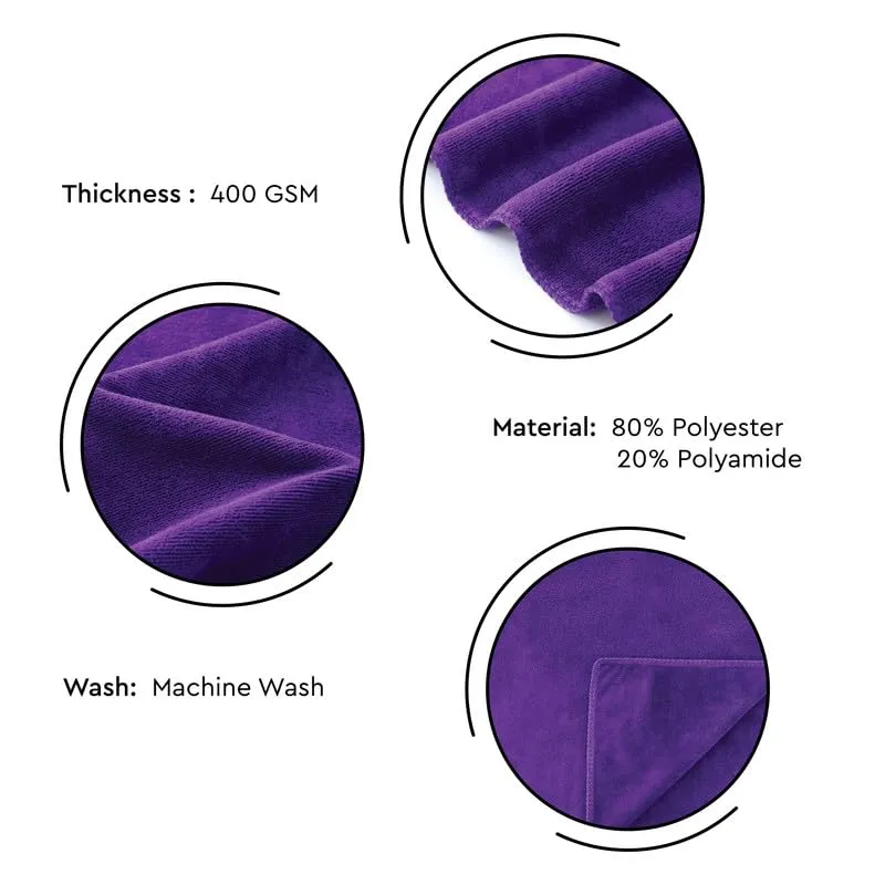 Encasa Microber Face Towel (40x60 cm) 400 GSM - Super Absorbent, Quick-Dry, Gentle on Skin, Super-Soft for Everyday Use | Microfiber Face Towel for Women & Men (Purple, Pack of 3)