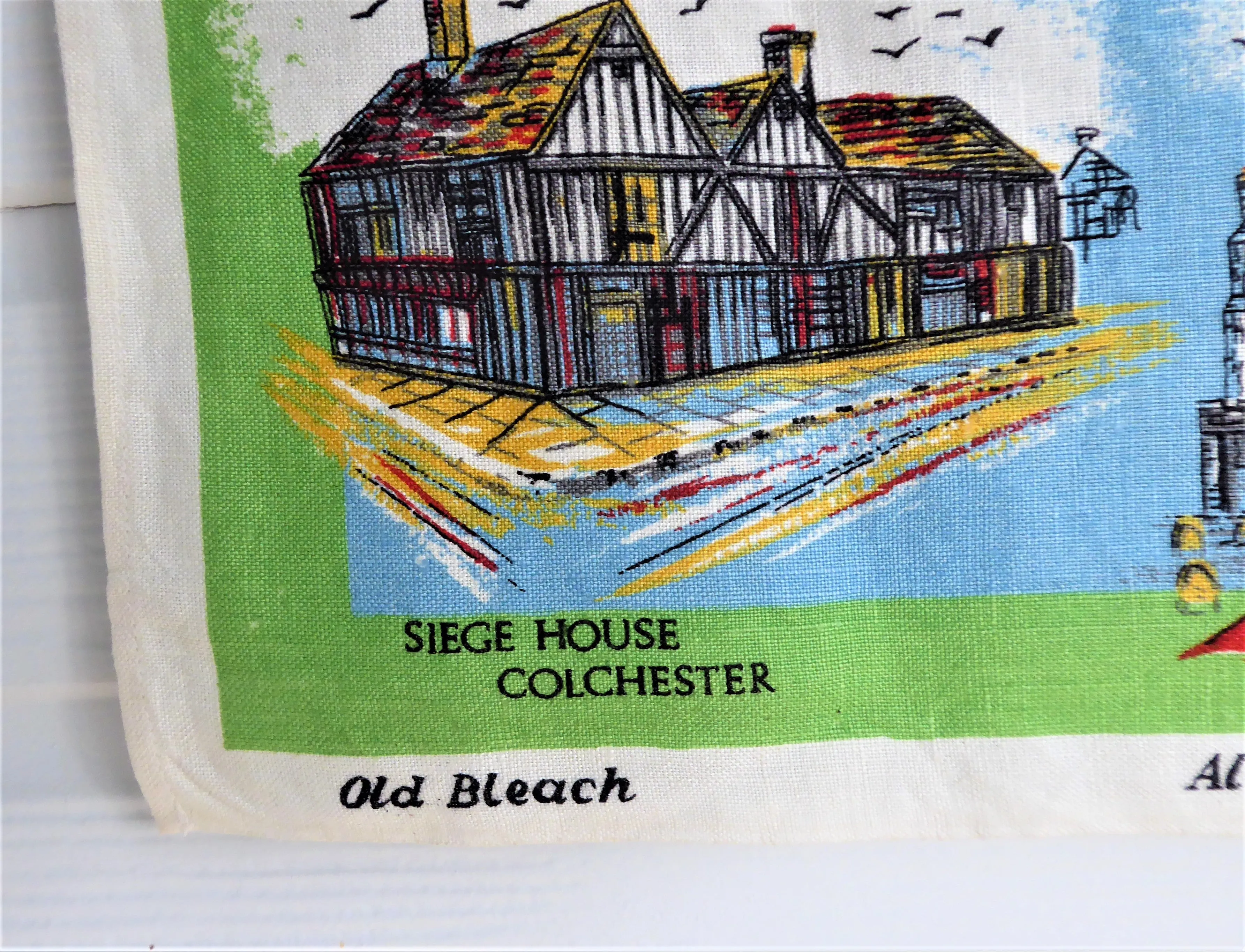 English Dish Towel Eastern Panorama Tea Towel 1950s Linen Sussex Suffolk Norfolk