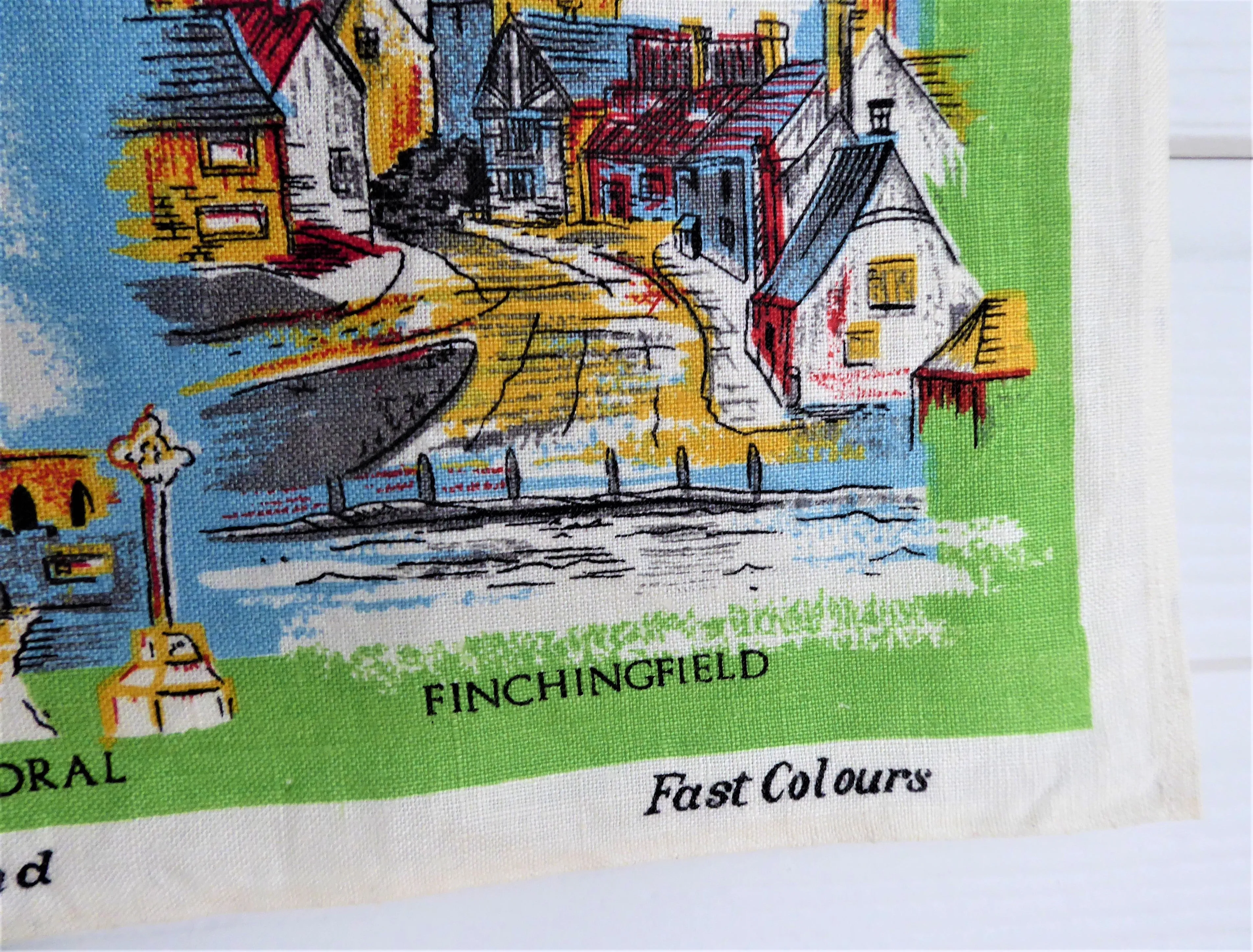 English Dish Towel Eastern Panorama Tea Towel 1950s Linen Sussex Suffolk Norfolk