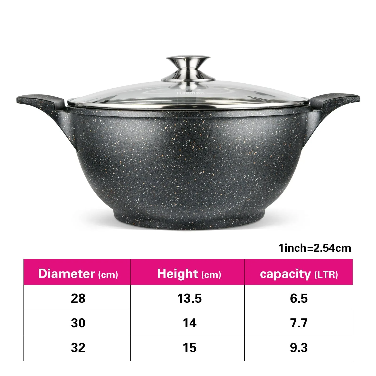 Fissman Stockpot With Glass Lid  Grande Series with Aluminum With Non-Stick Coating Black 28cm