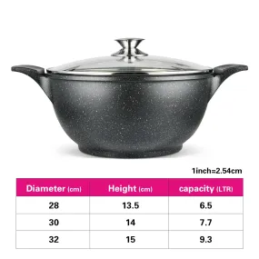 Fissman Stockpot With Glass Lid  Grande Series with Aluminum With Non-Stick Coating Black 28cm