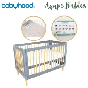 [FOC Assembly] (1 yr warranty) Babyhood Riya Cot 5-in-1 Beech/Grey   My First Innerspring - (Bundle Pack)