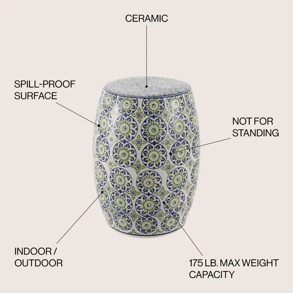 Glitzhome 17.25" Suzani Ceramic Garden Stool