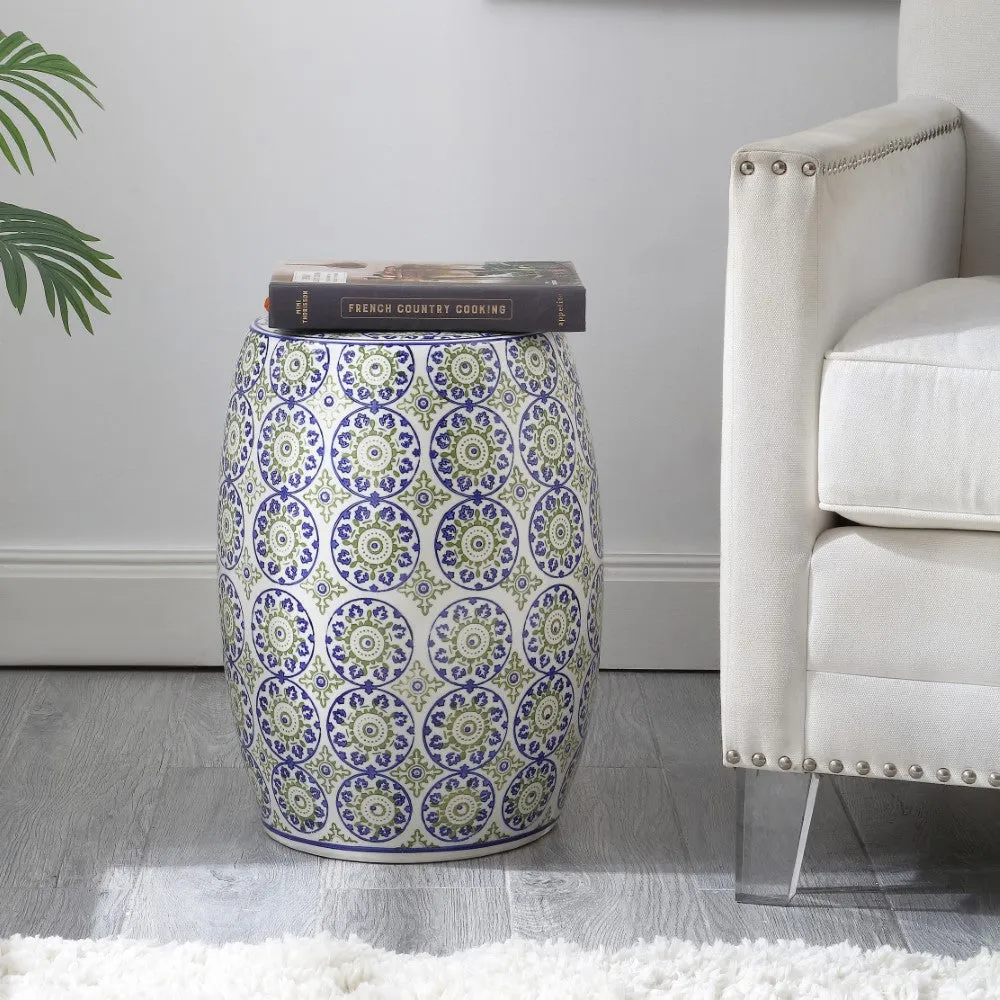 Glitzhome 17.25" Suzani Ceramic Garden Stool