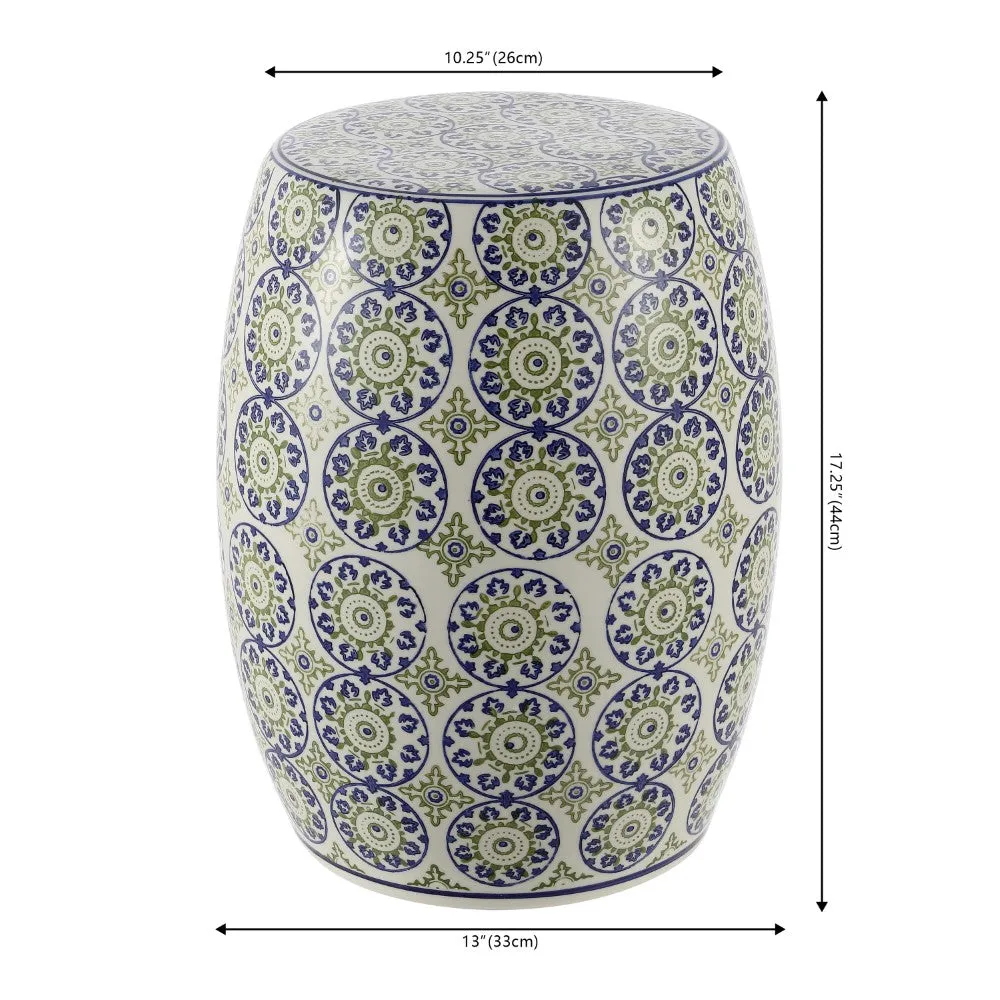 Glitzhome 17.25" Suzani Ceramic Garden Stool