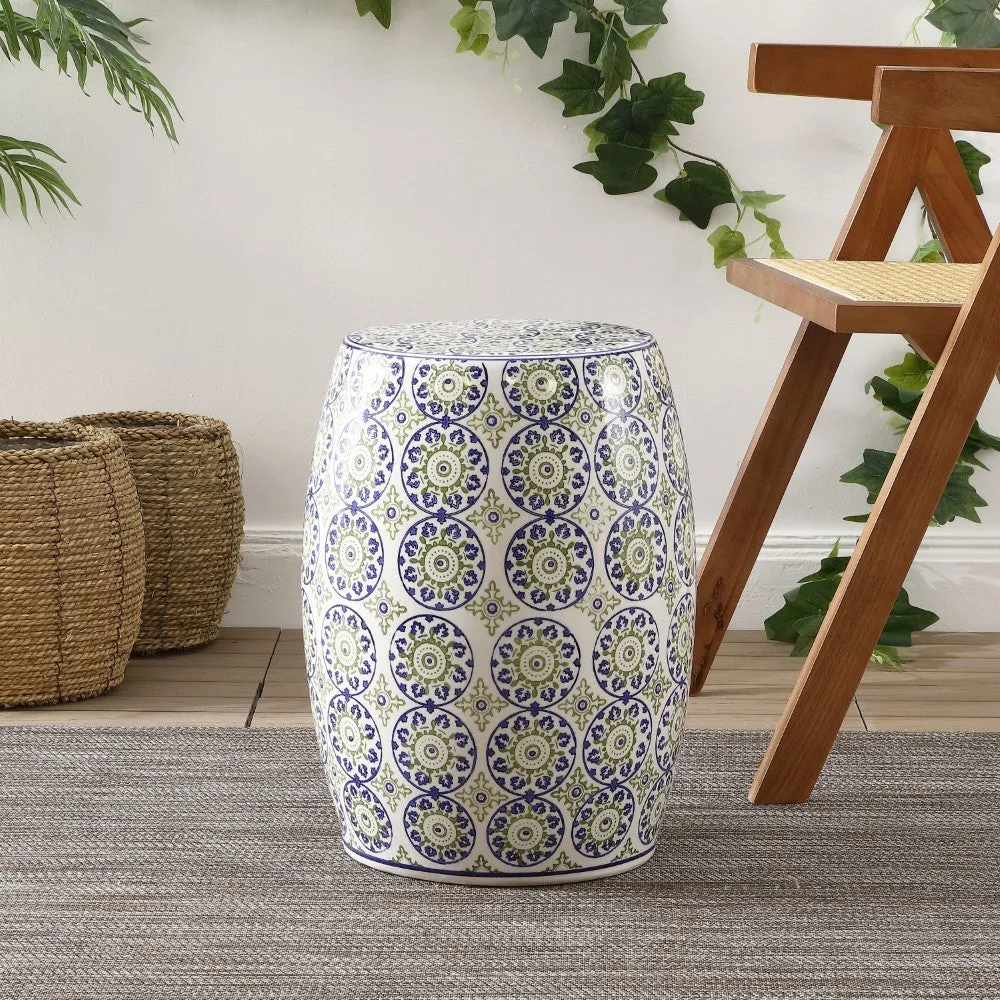 Glitzhome 17.25" Suzani Ceramic Garden Stool