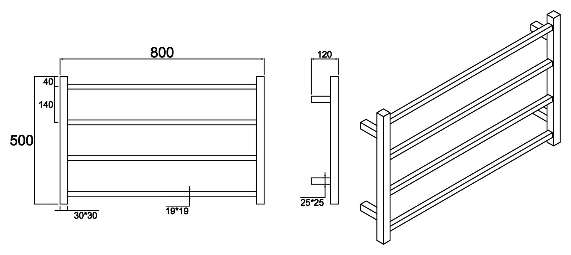 Heated Towel Rail Square 4/7/9 Bar