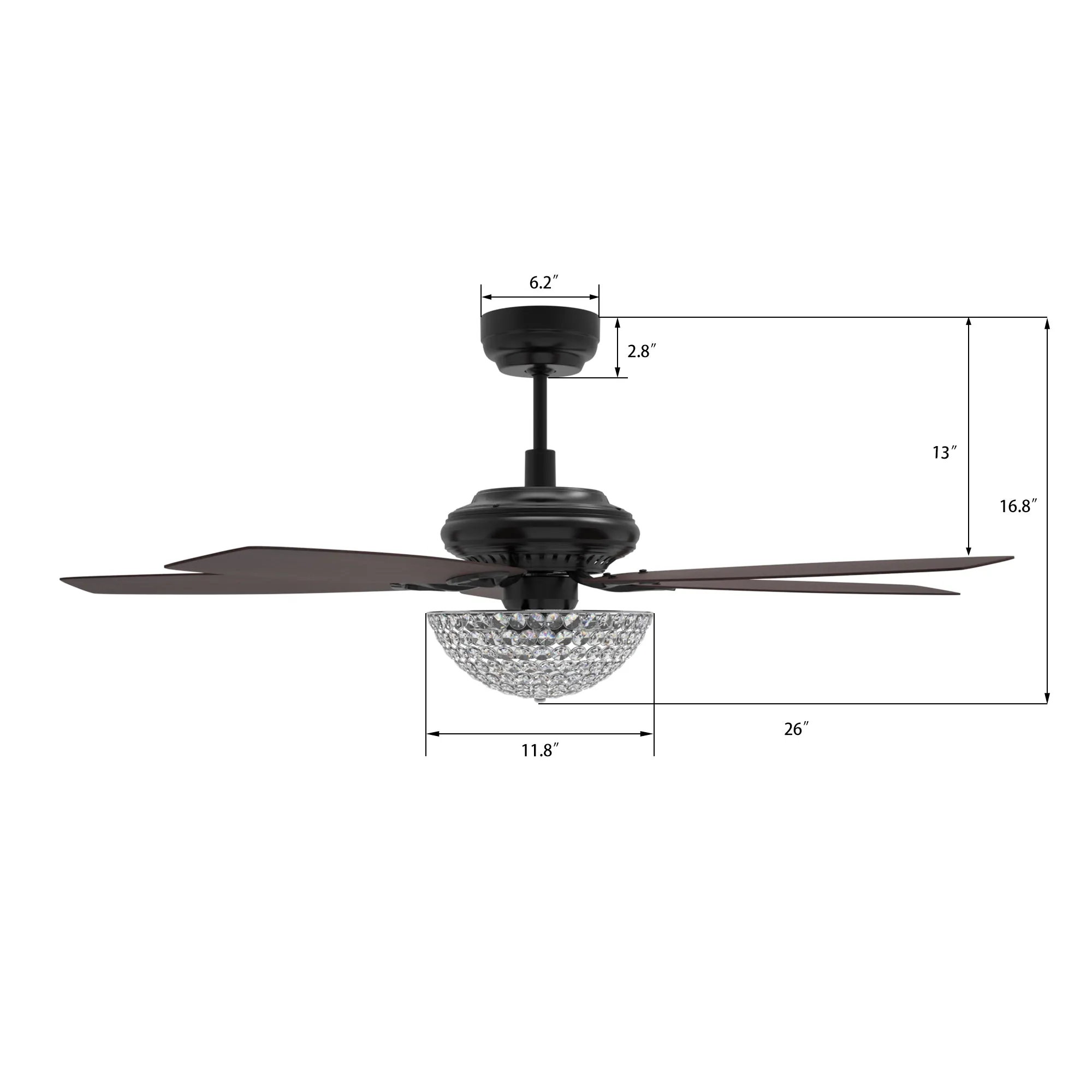 Huntley Black/Rosewood 5 Blade Smart Ceiling Fan with Works with Light & Remote Control