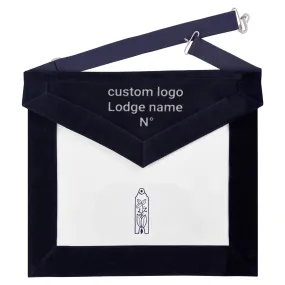 Junior Warden Blue Lodge Officer Apron -  Navy Velvet With Silver Embroidery Thread