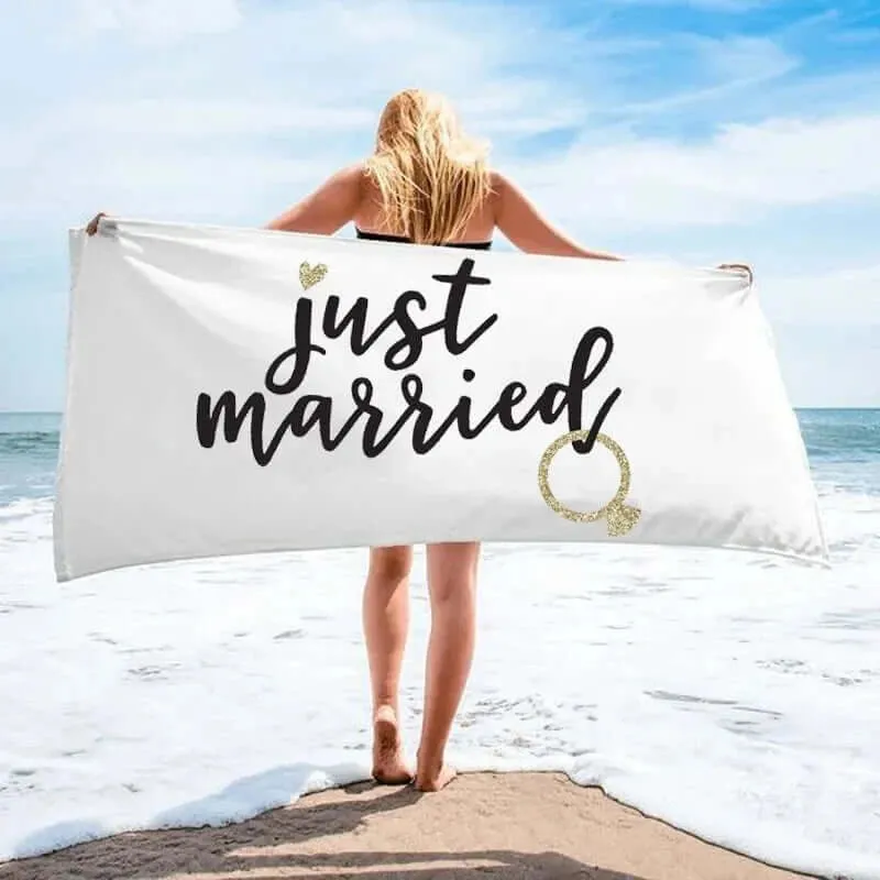 Just Married Beach Towel Newlyweds