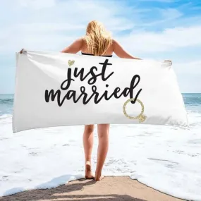 Just Married Beach Towel Newlyweds