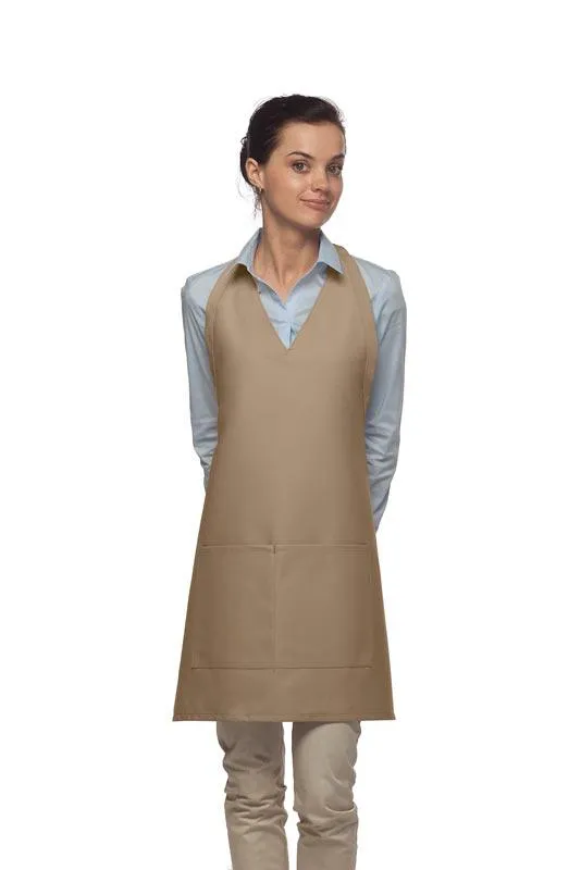 Khaki Deluxe V-Neck Tuxedo Apron (2 Pockets)