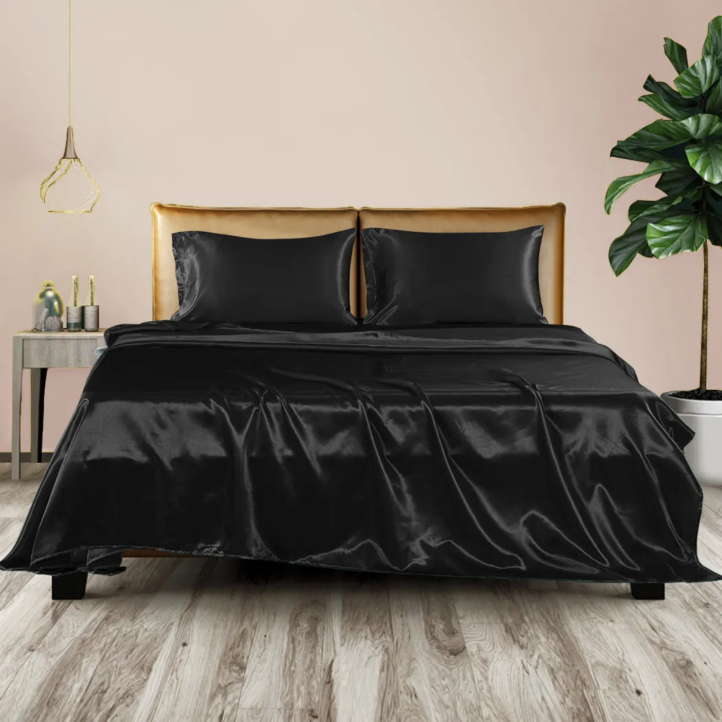 King Dreamz Silky Satin Sheets Fitted Black