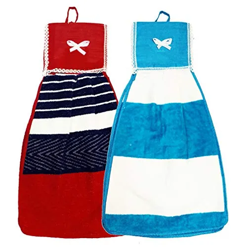 Kuber Industries Hanging Cotton 2 Pieces Cotton Washbasin Napkin/Hand Towel for Kitchen and Bathroom (Multi) Hand Towels