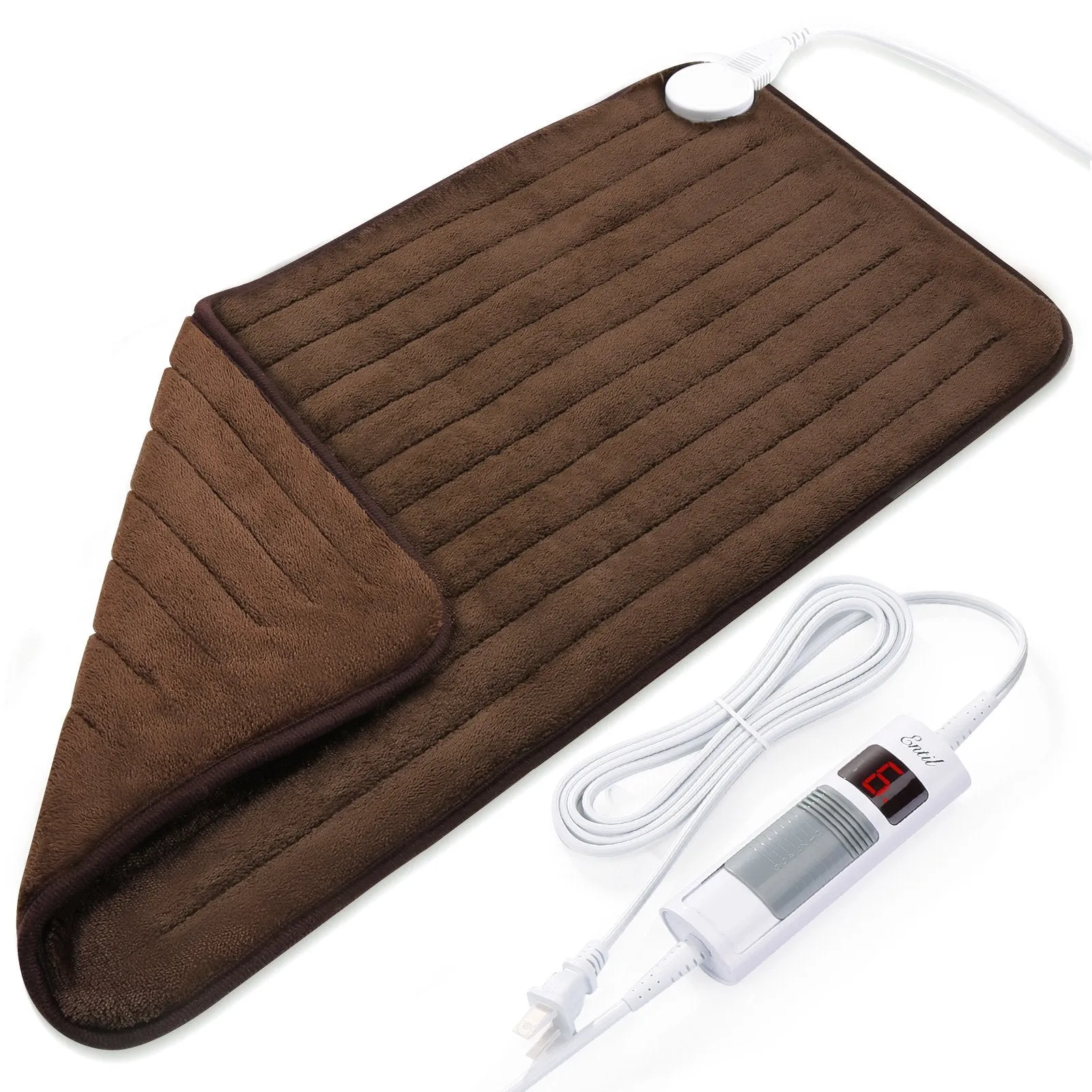 Large 12" x 24" Size Heating Pad with 3 Heat Settings and 2 Hour Auto shut off, Chestnut