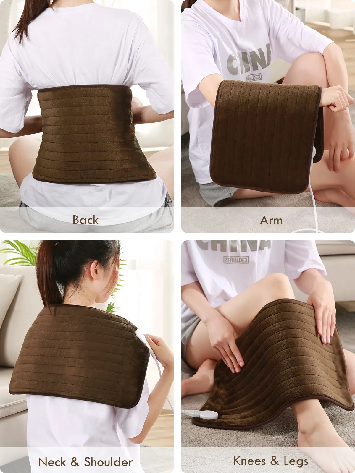 Large 12" x 24" Size Heating Pad with 3 Heat Settings and 2 Hour Auto shut off, Chestnut