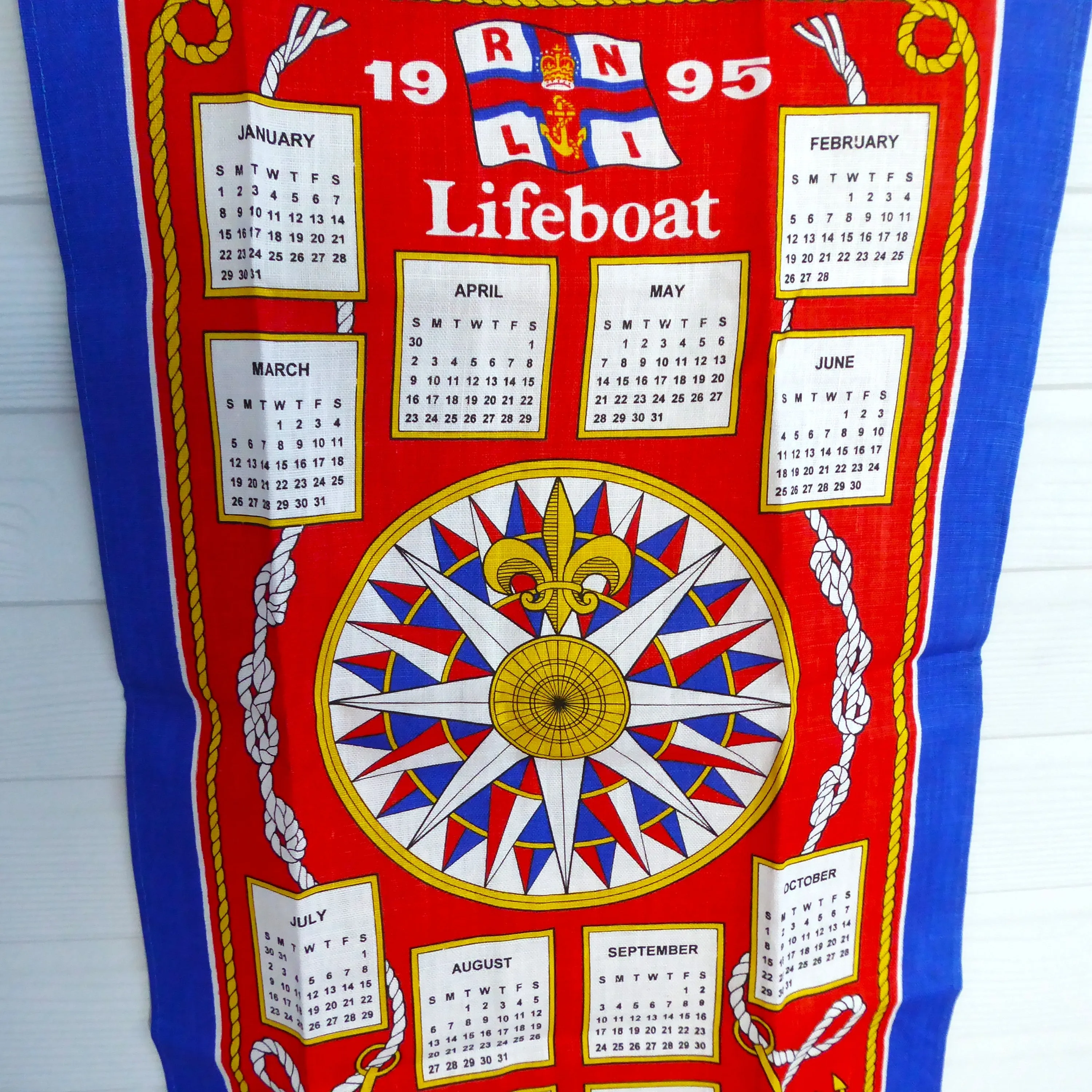 Lifeboat RNLI Calendar Towel 1995 Tea Dish Towel English Charity Kitchen Unused