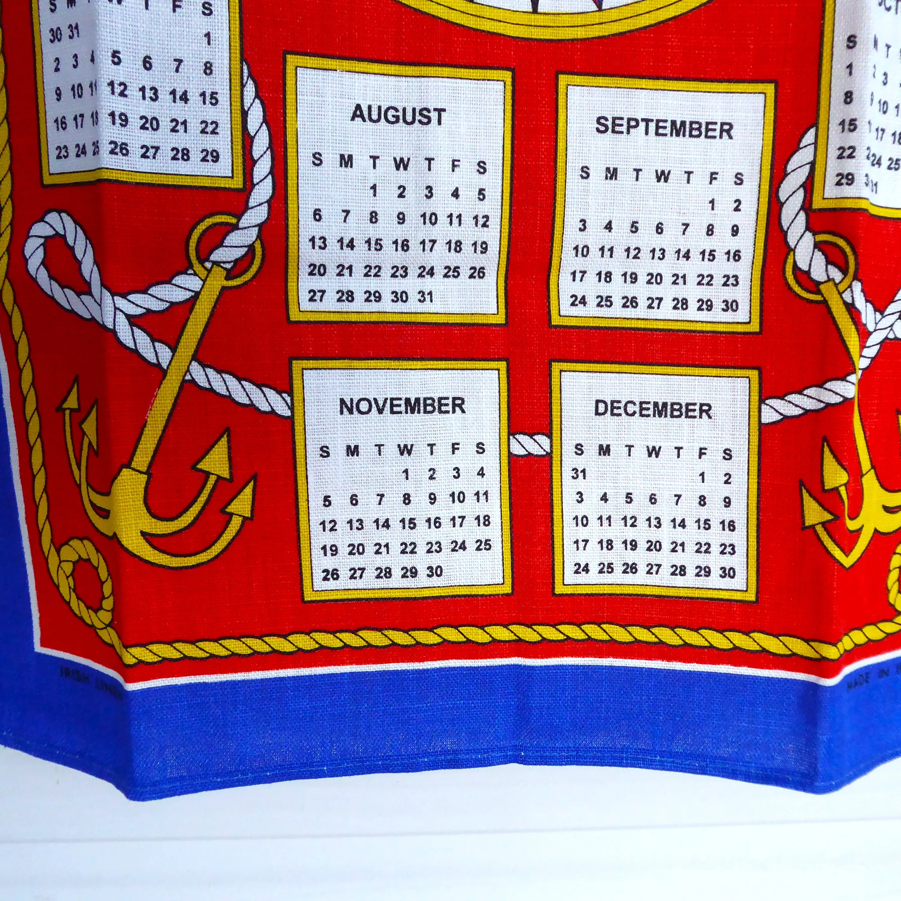 Lifeboat RNLI Calendar Towel 1995 Tea Dish Towel English Charity Kitchen Unused