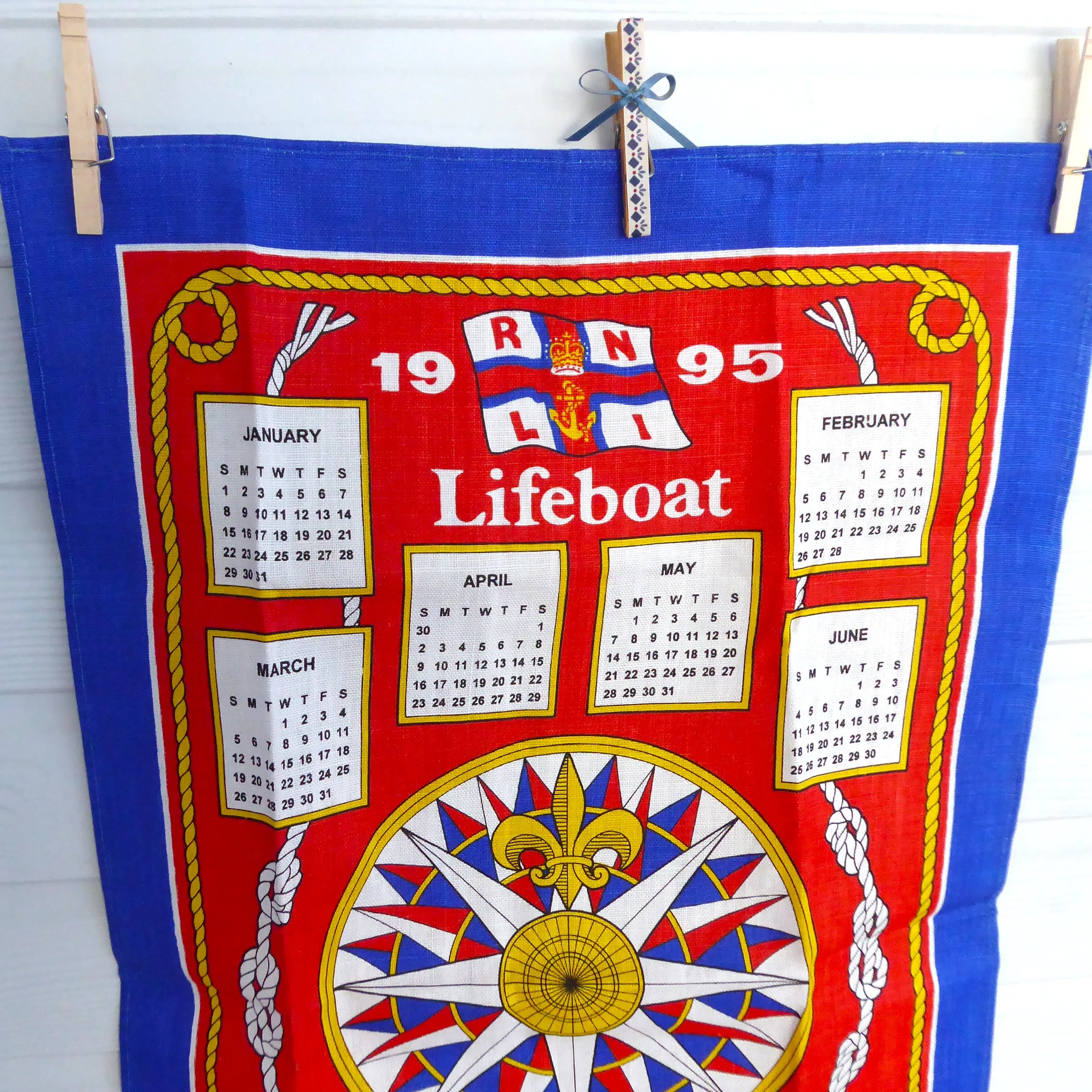 Lifeboat RNLI Calendar Towel 1995 Tea Dish Towel English Charity Kitchen Unused