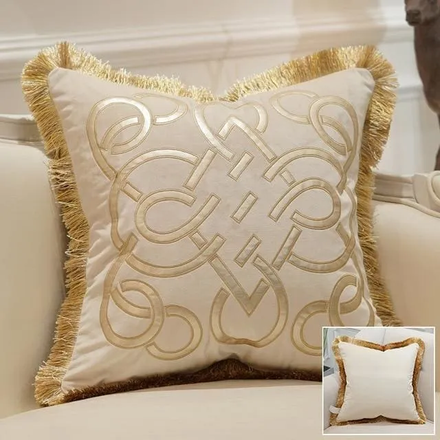 Luxury Embroidery Velvet Tassel Cushion Cover