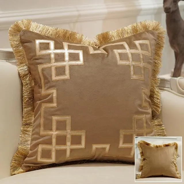 Luxury Embroidery Velvet Tassel Cushion Cover