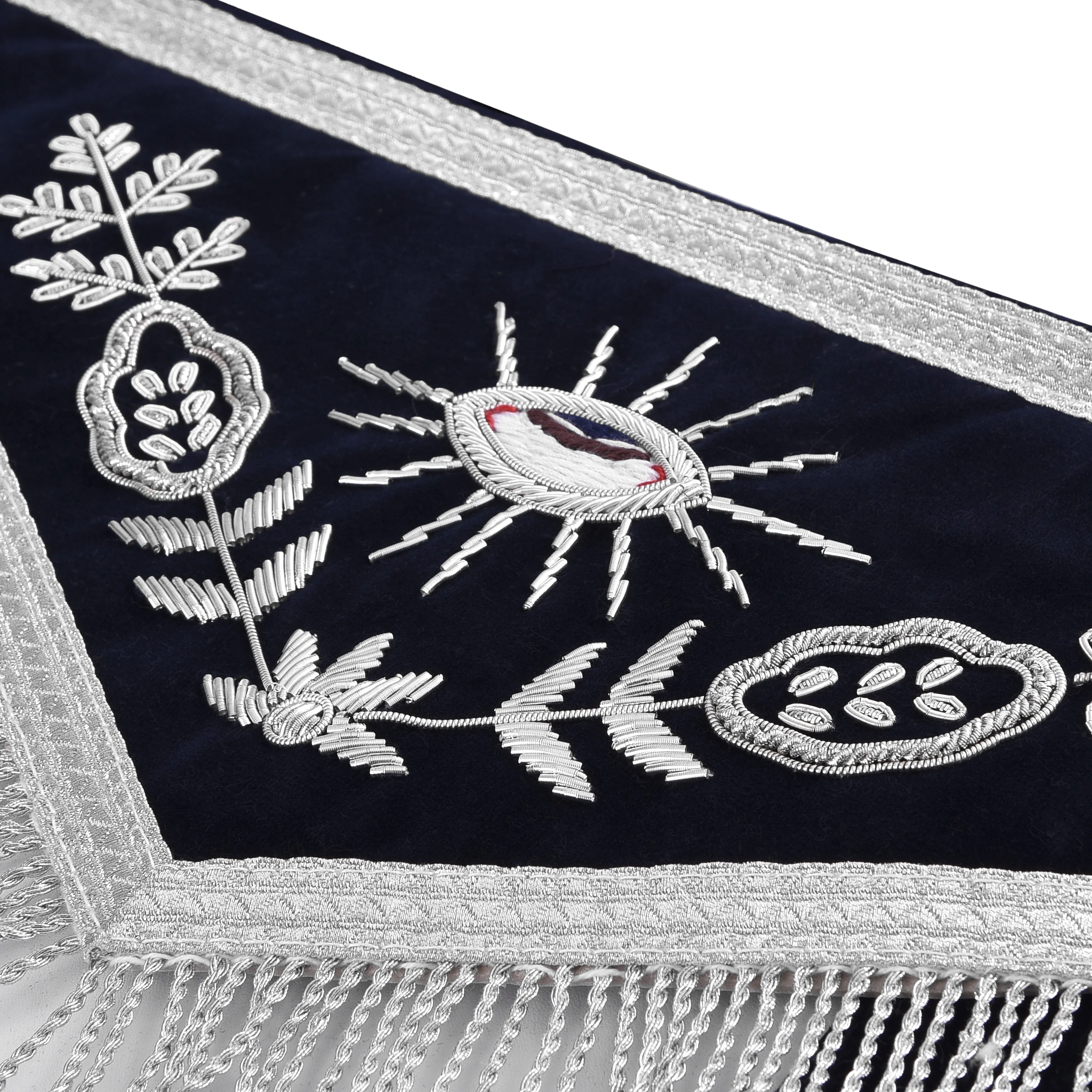 Marshal Blue Lodge Officer Apron - Dark Blue With Silver Hand Embroidery Bullion