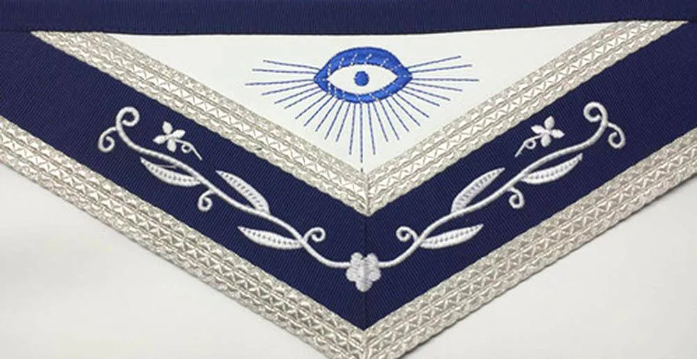 Master Mason Blue Lodge Apron - Navy Blue & White with Silver Braids