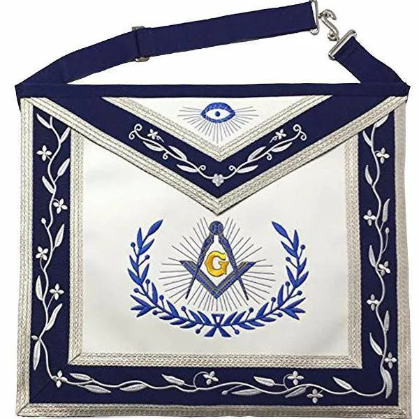 Master Mason Blue Lodge Apron - Navy Blue & White with Silver Braids