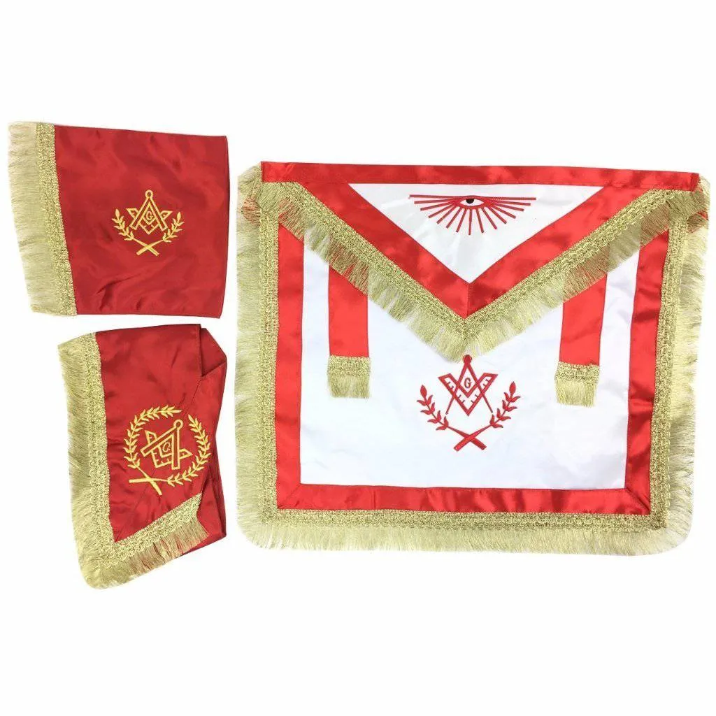 Master Mason Blue Lodge Regalia Set - Red & White Satin