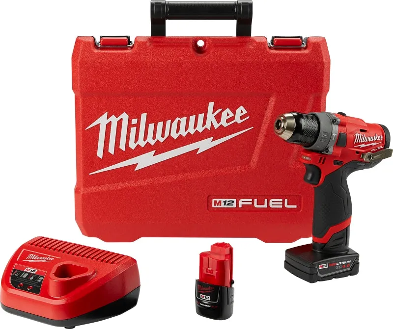 Milwaukee 2504-22 Hammer Drill Kit, Battery Included, 12 V, 2, 4 Ah, 1/2 in Chuck, Ratcheting Chuck :EA: QUANTITY: 1