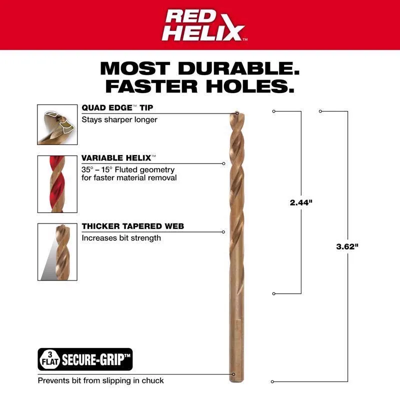 Milwaukee Red Helix 13/64 in. X 3.62 in. L Metal Thunderbolt Drill Bit 3-Flat Shank 1 pc