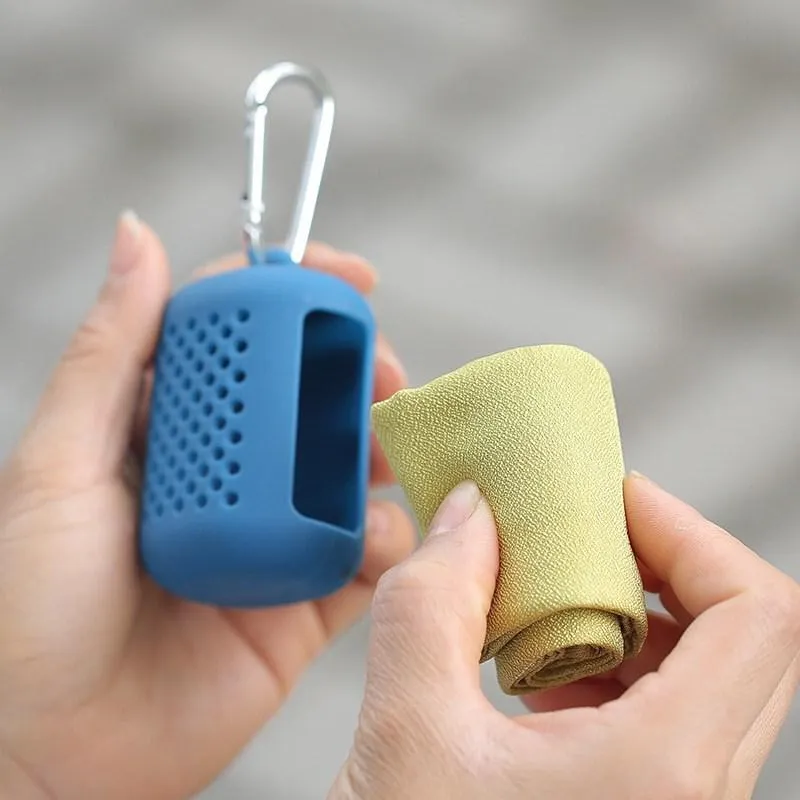 Mini Sports Quick Dry Towel with Silicone Case