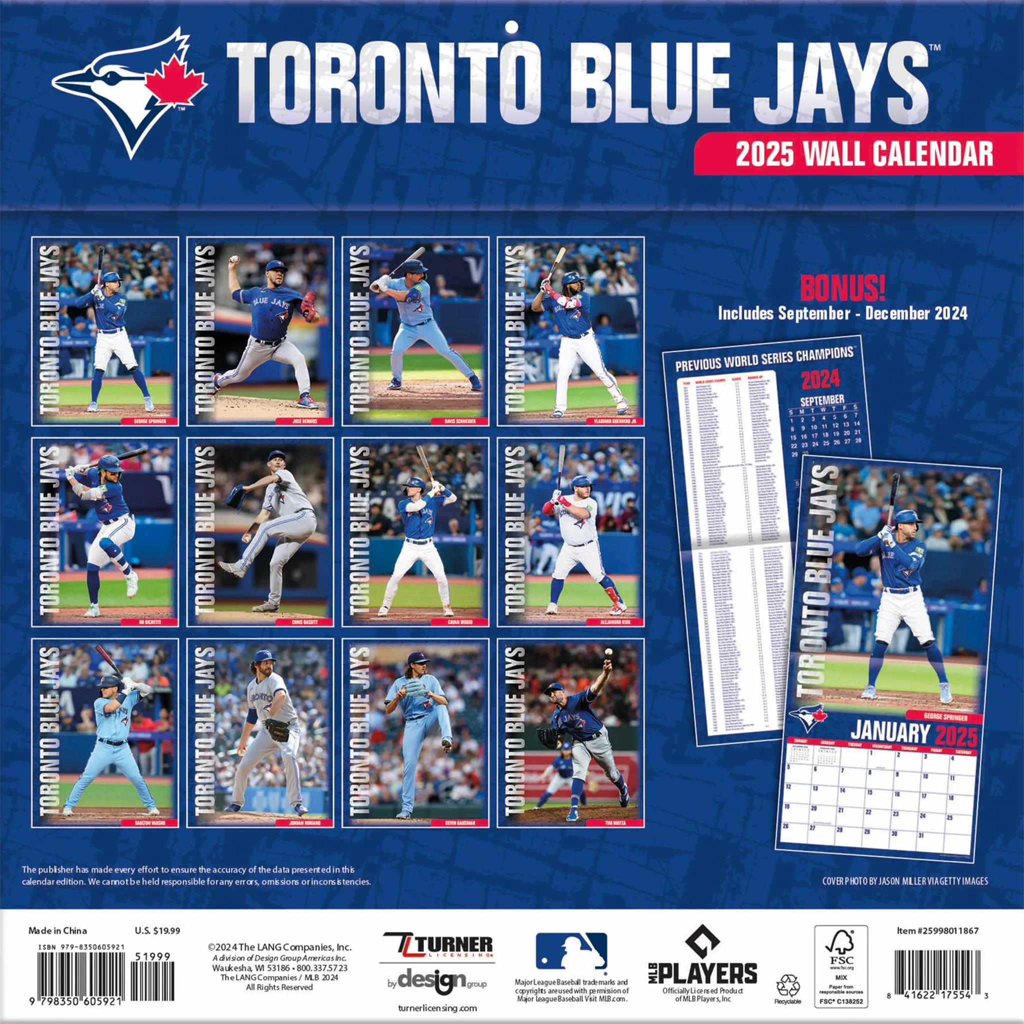 MLB Toronto Blue Jays Wall 2025 Calendar