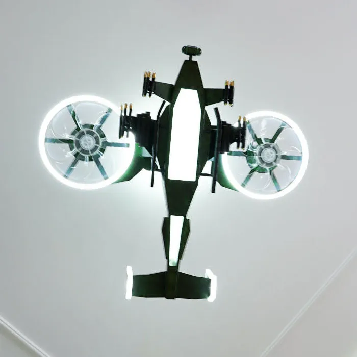 Modern Children's Helicopter Hardware Acrylic LED Semi-Flush Mount Ceiling Fan Light