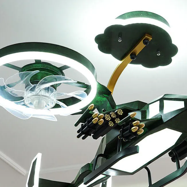 Modern Children's Helicopter Hardware Acrylic LED Semi-Flush Mount Ceiling Fan Light