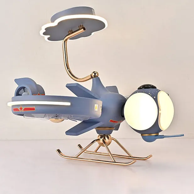 Modern Creative Resin Cartoon Airplane LED Flush Mount Ceiling Fan Light