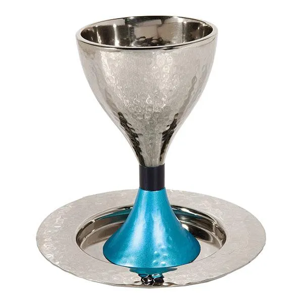 Modern Kiddush Cup - Hammer Work - Blue   Turquoise