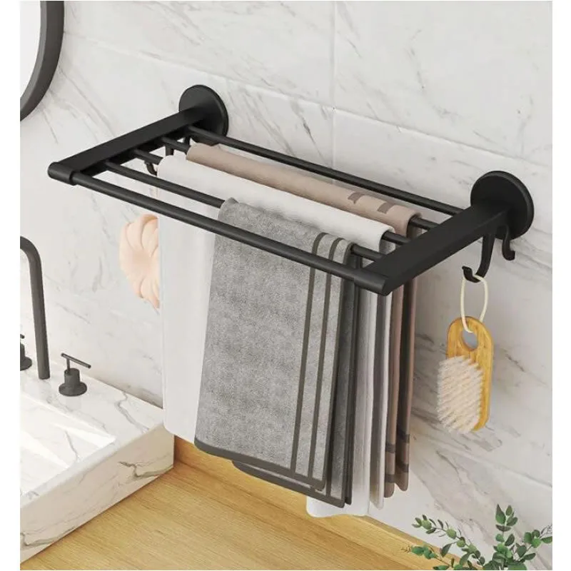 Multi-Functional Wall Mounted Towel Hanger Holder Rack F49-8-1099 Black