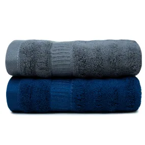 Mush 600 GSM Hand Towel Set of 2 | 100% Bamboo Hand Towel |Ultra Soft, Absorbent & Quick Dry Towel for Gym, Pool, Travel, Spa and Yoga | 29.5 x 14 Inches (Navy Blue & Grey)